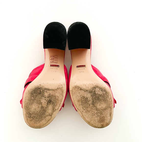 Gucci Marmont GG Logo Hot Pink Red Suede Fringed High Heeled Mules Slides 37.5 - Picture 11 of 12